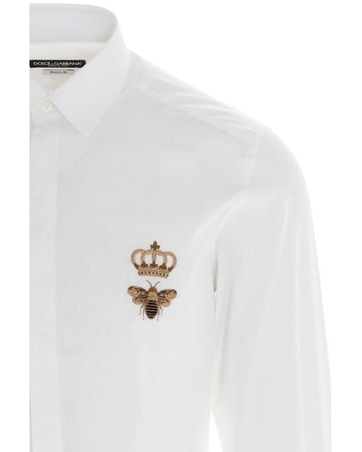 Dolce & Gabbana White Logo Embroidered Shirt for men