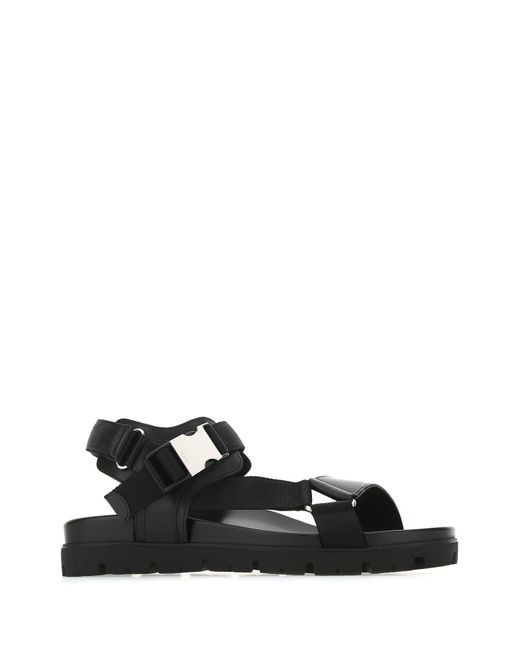 Prada Black Leather And Woven Tape Sandals for men
