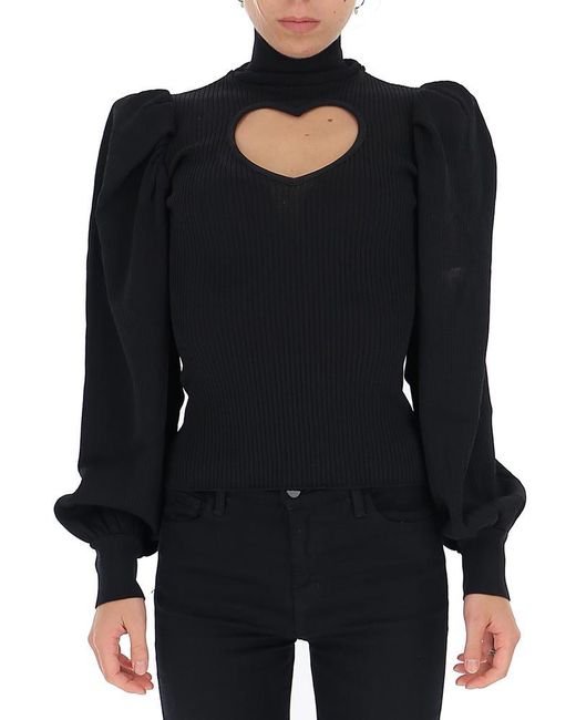 MSGM Black Heart Cut-out Turtleneck Sweater