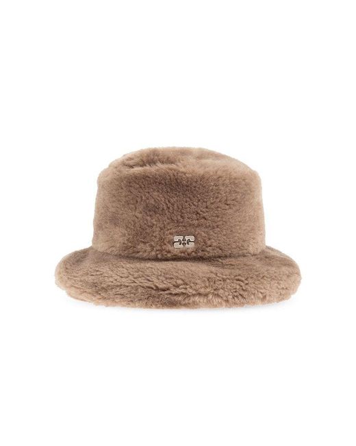 Ganni Natural Fluffy Bucket Hat,