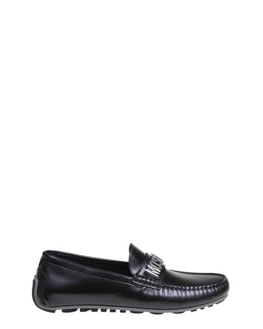 Moschino Black Logo-lettering Slip-on Loafers for men