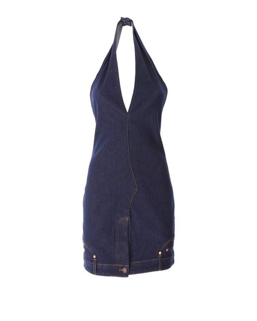 Moschino Blue Jeans V-neck Halterneck Mini Dress