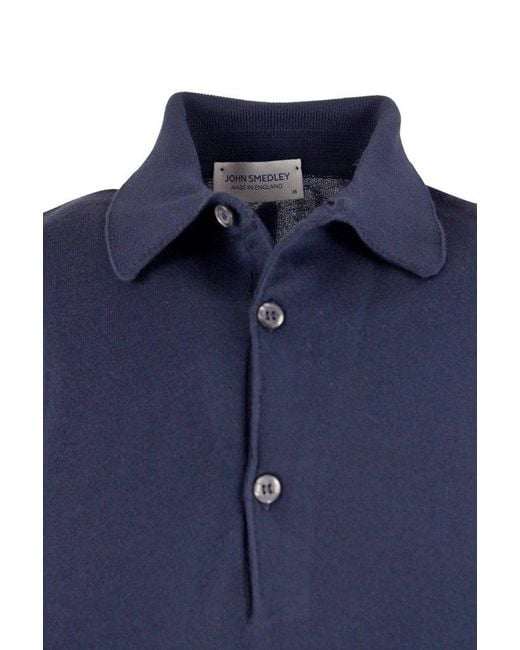 John Smedley Blue Bradwell Long-sleeved Polo Shirt for men