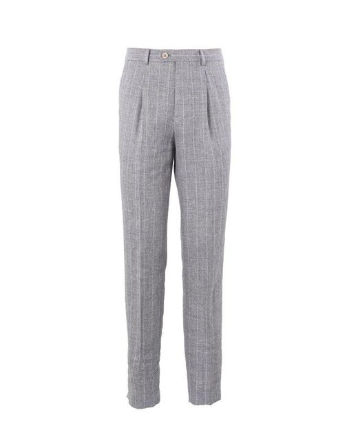 Brunello Cucinelli Gray Pinstripe Tailored Trousers for men