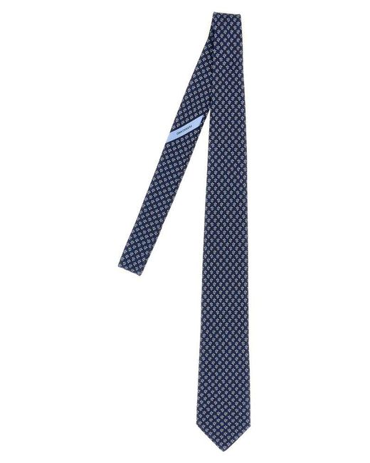 Ferragamo Blue Printed Tie Ties, Papillon for men