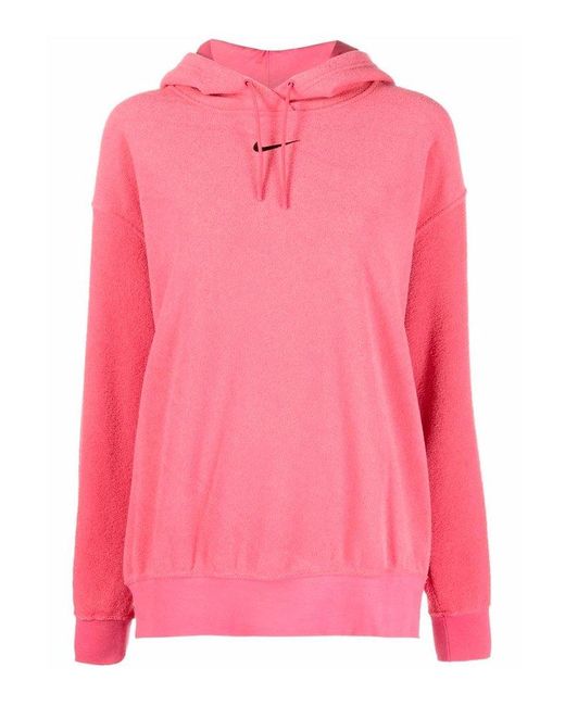 Nike Cotton Mini Swoosh Logo Oversized Drawstring Hoodie in Pink | Lyst ...