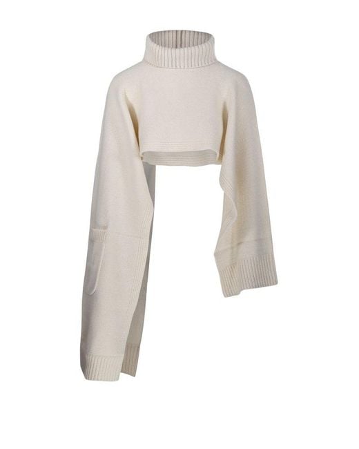 Sandbeige White Cropped Turtleneck Sweater