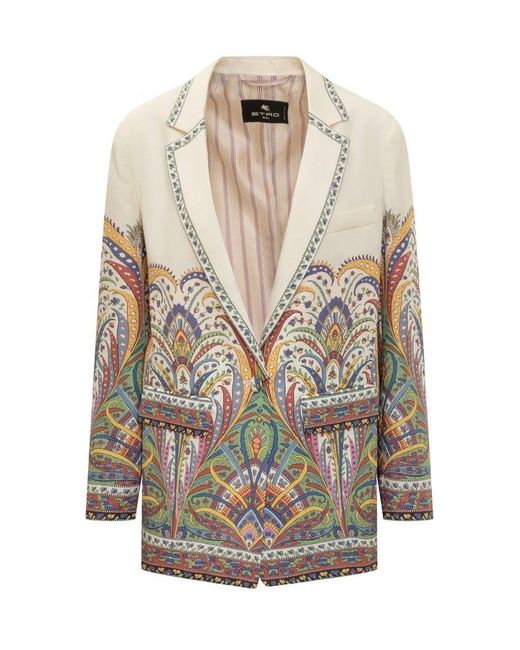 Etro White Abstract Floral Print Jacket