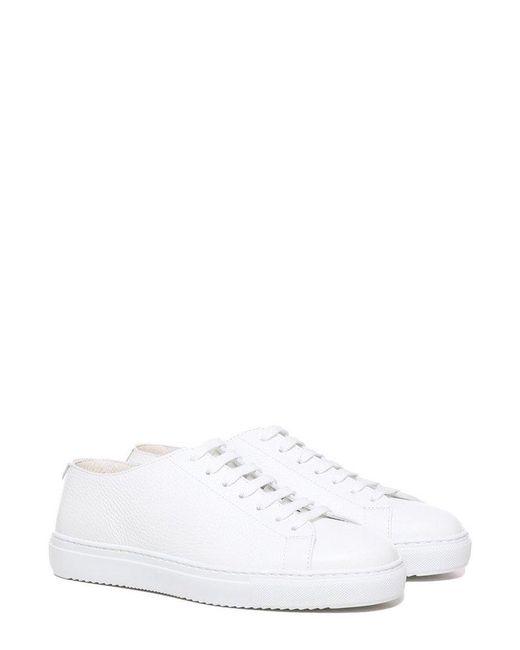 Doucal's White Lace-Up Round Toe Sneakers for men