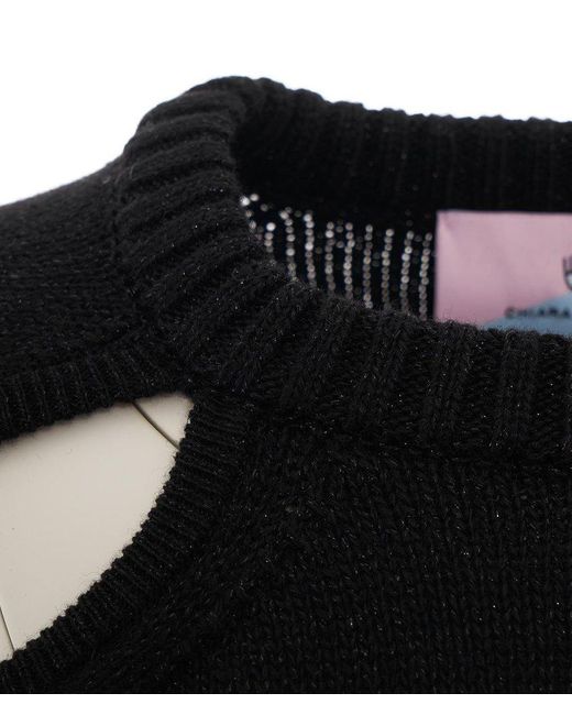 Chiara Ferragni Black Cut-out Knitted Cropped Jumper