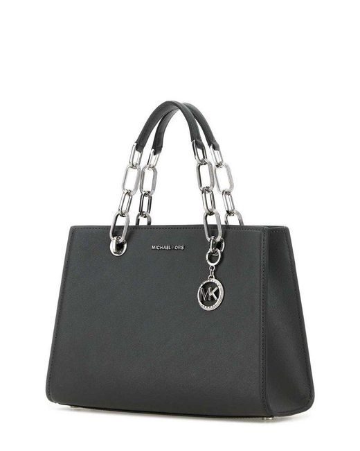 Michael Kors Black Medium Cynthia Logo Lettering Satchel Bag