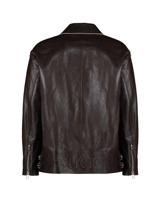 Gucci Black 100% Leather Jacket With Contrasting Details for men