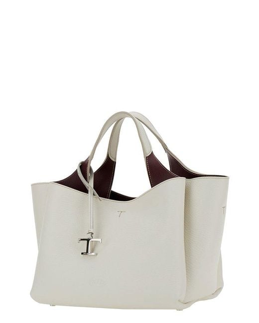 Tod's White Handbag With Embossed Logo And T Timeless Charm