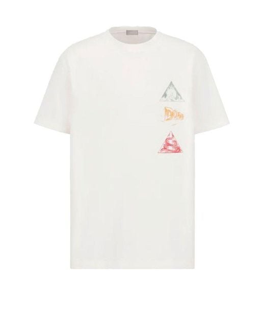 Dior White Graphic Printed Crewneck T-shirt for men