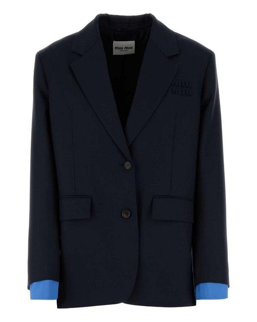 Miu Miu Pinstriped Single Breasted Blazer in Blue | Lyst