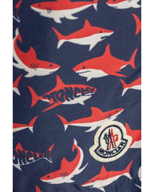 Moncler Red Logo Patch Printed Swim Shorts for men