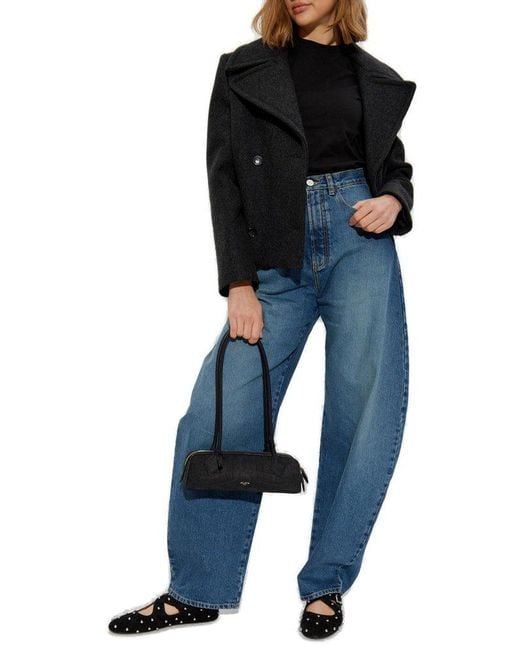 SALE【Alaia】ダブルブレスト ストレートフィット ピーコート Alaïa Double-Breasted Straight Fit Pea Coat in Black | Lyst