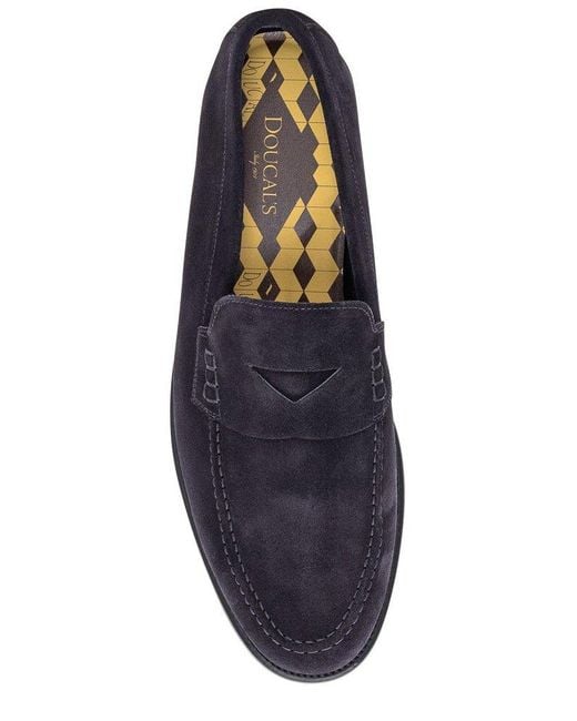 Doucal's Blue Almond Toe Loafers for men