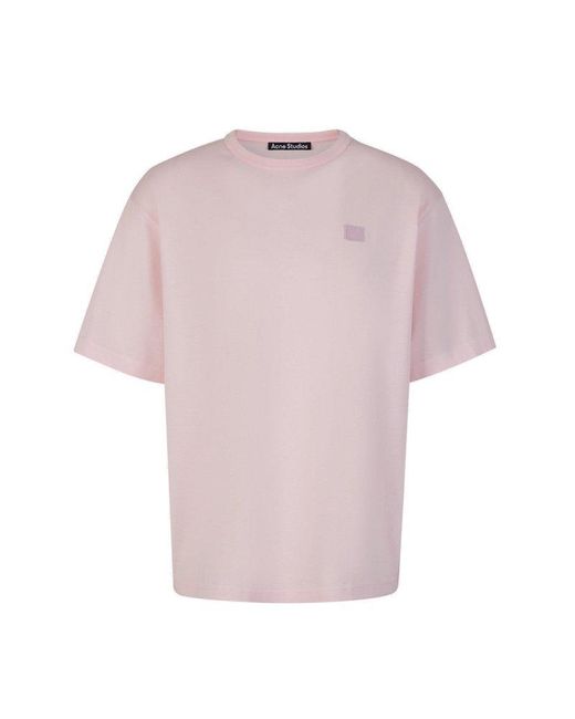 Acne Pink Face Logo Patch Crewneck T-shirt for men