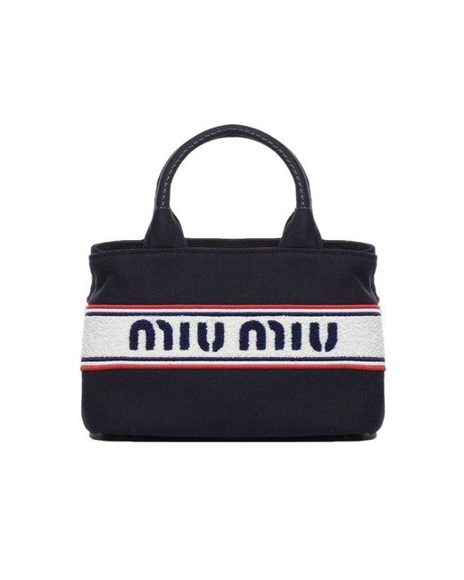 Miu Miu Blue Logo Flocked Top Handle Bag