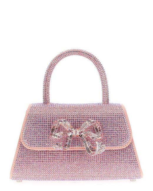 Self-Portrait Pink Bow-detailed Embellished Mini Tote Bag