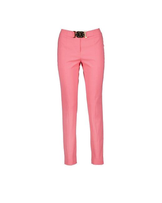 Moschino Pink Logo Plaque Belt Straight-leg Trousers