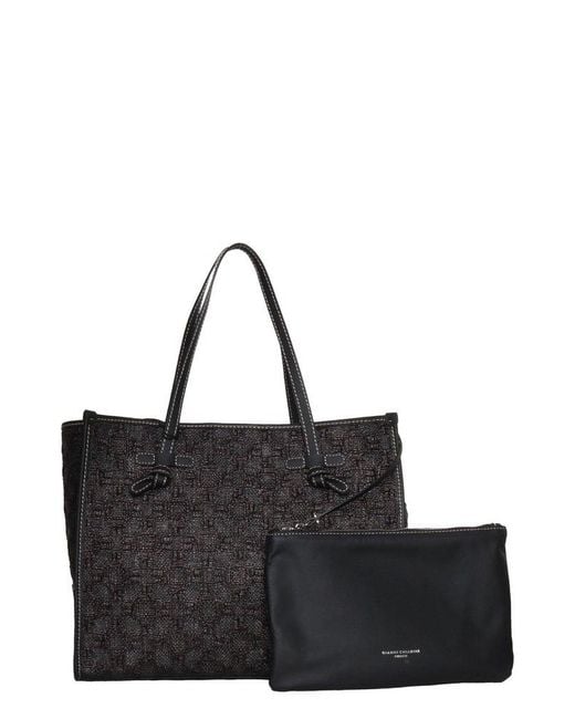 Gianni Chiarini Black Marcella Logo Patch Shopping Bag