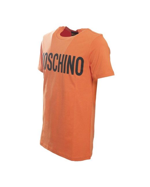 Moschino Orange Logo Printed Crewneck T-shirt for men