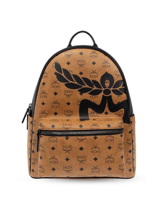 MCM Brown 'stark' Backpack With Monogram, for men