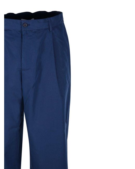 Maison Kitsuné Blue Logo Embroidered Cropped Trousers for men