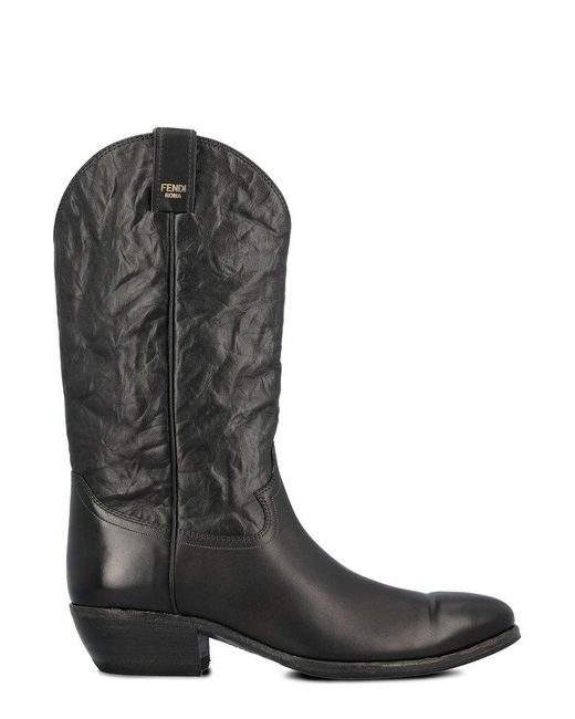 Fendi Slip-on Cowboy Boots in Black | Lyst