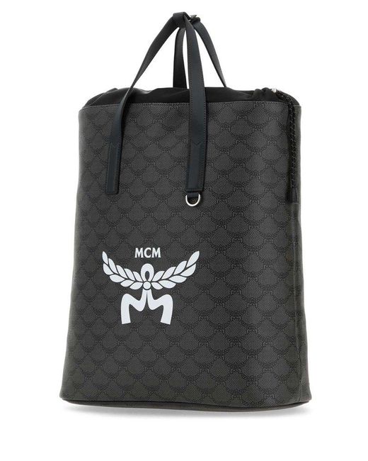 MCM Black Printed Canvas Himmel Backpack for men