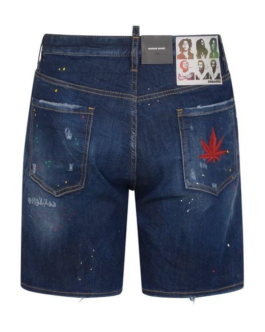 DSquared² Blue Paint Splatter Effect Denim Shorts for men