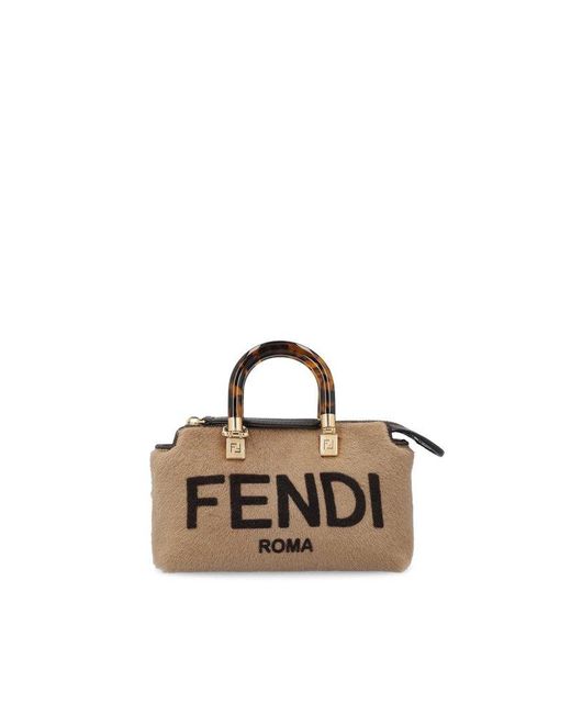 Fendi Gray Logo Detailed Zipped Tote Bag