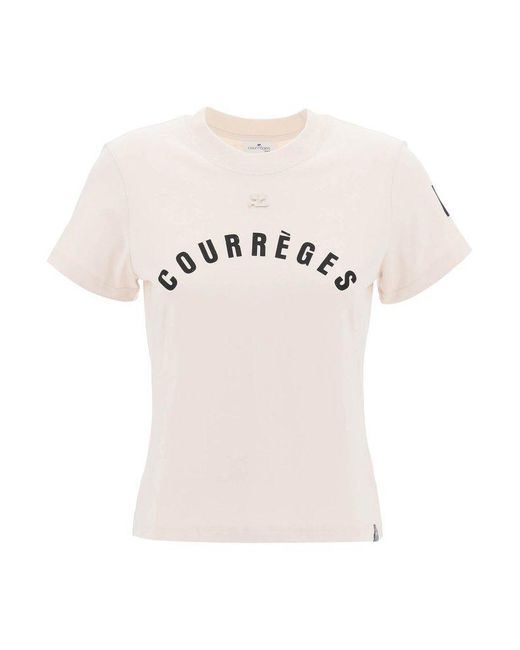 Courreges White Logo Printed Crewneck T-shirt
