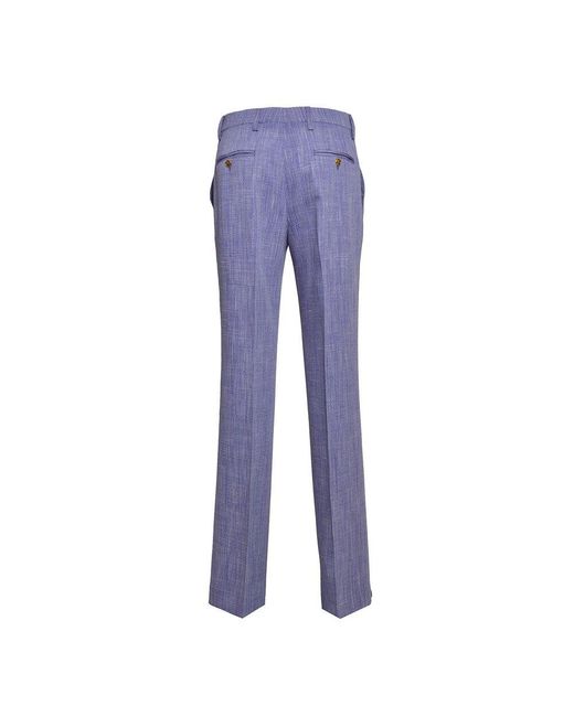 Etro Blue Slub-texture Straight-leg Tailored Trousers