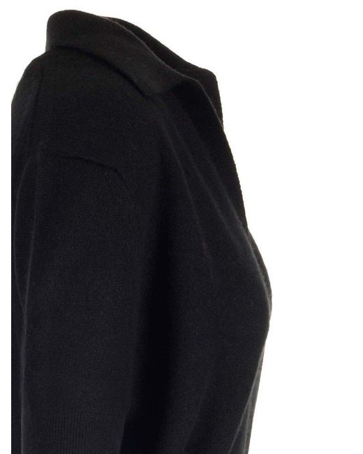 Khaite Black Jo Short-sleeved Plunging V-neck Polo Top