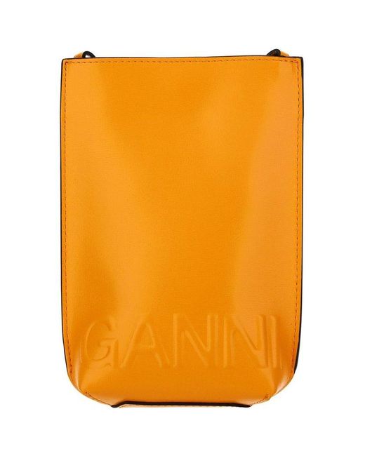 Ganni Orange Logo Embossed Small Crossbody Bag