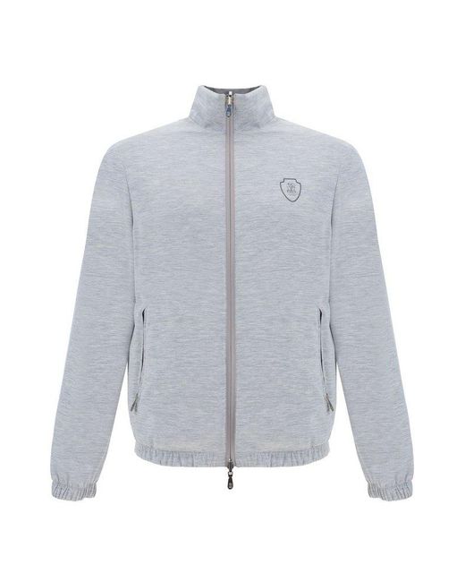 Brunello Cucinelli Gray Logo Embroidered Reversibile Jacket for men