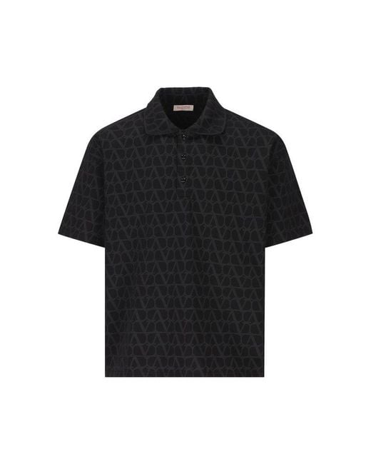 Valentino Black Toile Iconographe Straight Hem Polo Shirt for men
