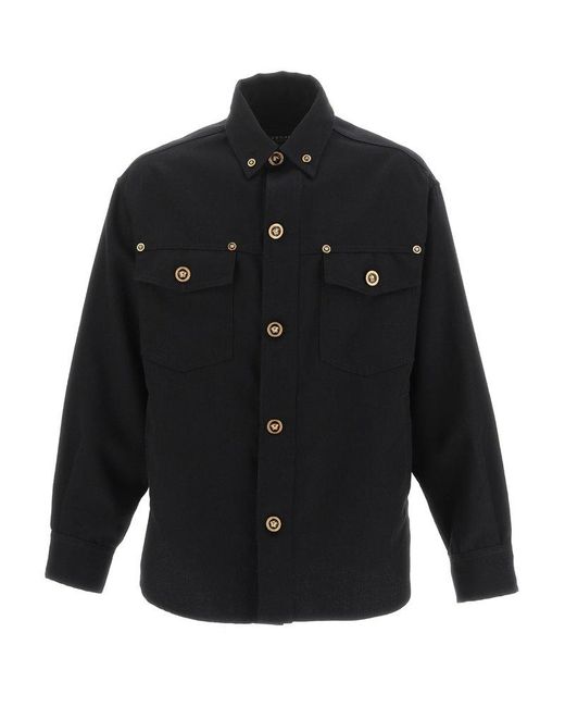 Versace Black Medusa Head-motif Long-sleeved Button-up Jacket for men