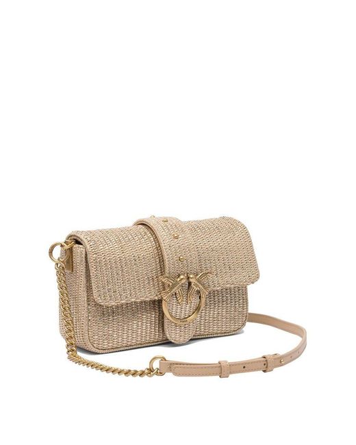 Pinko White Love One Chain-Linked Crossbody Bag