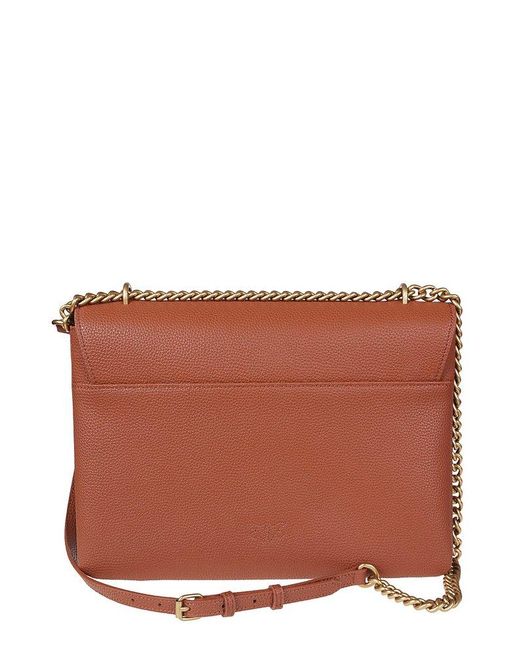 Pinko Brown Logo Plaque Chain-Linked Crossbody Bag
