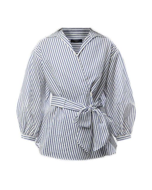 Weekend by Maxmara Gray Ceci Stripe Tie Shirt