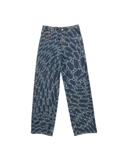 Gucci Blue Wavy GG Laser Print Denim Pants for men