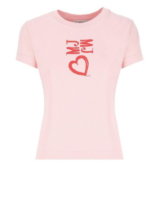 Moschino Pink Logo Printed Crewneck T-shirt