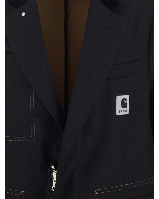 Sacai Black X Carhartt Wip Logo Patch Oversized Coat for men