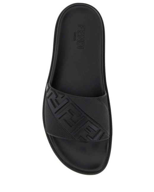 Fendi Black Logo Embossed Slip-on Slippers for men