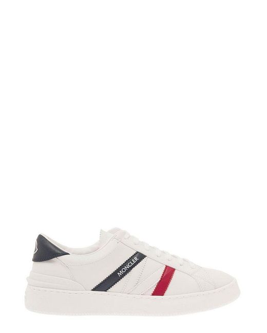 Moncler Monaco White Low Top Sneakers With Tricolor Bands In Polyamide Man for men