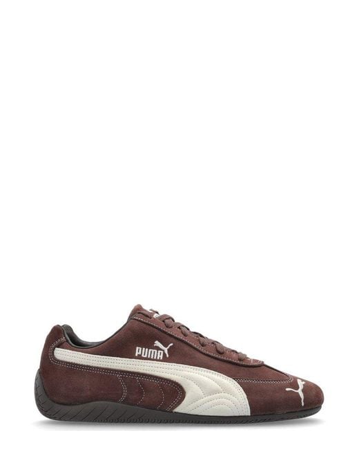 PUMA Brown Logo Embroidered Lace-Up Sneakers for men